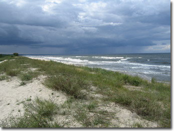 Dunkle Wolken über dem Meer